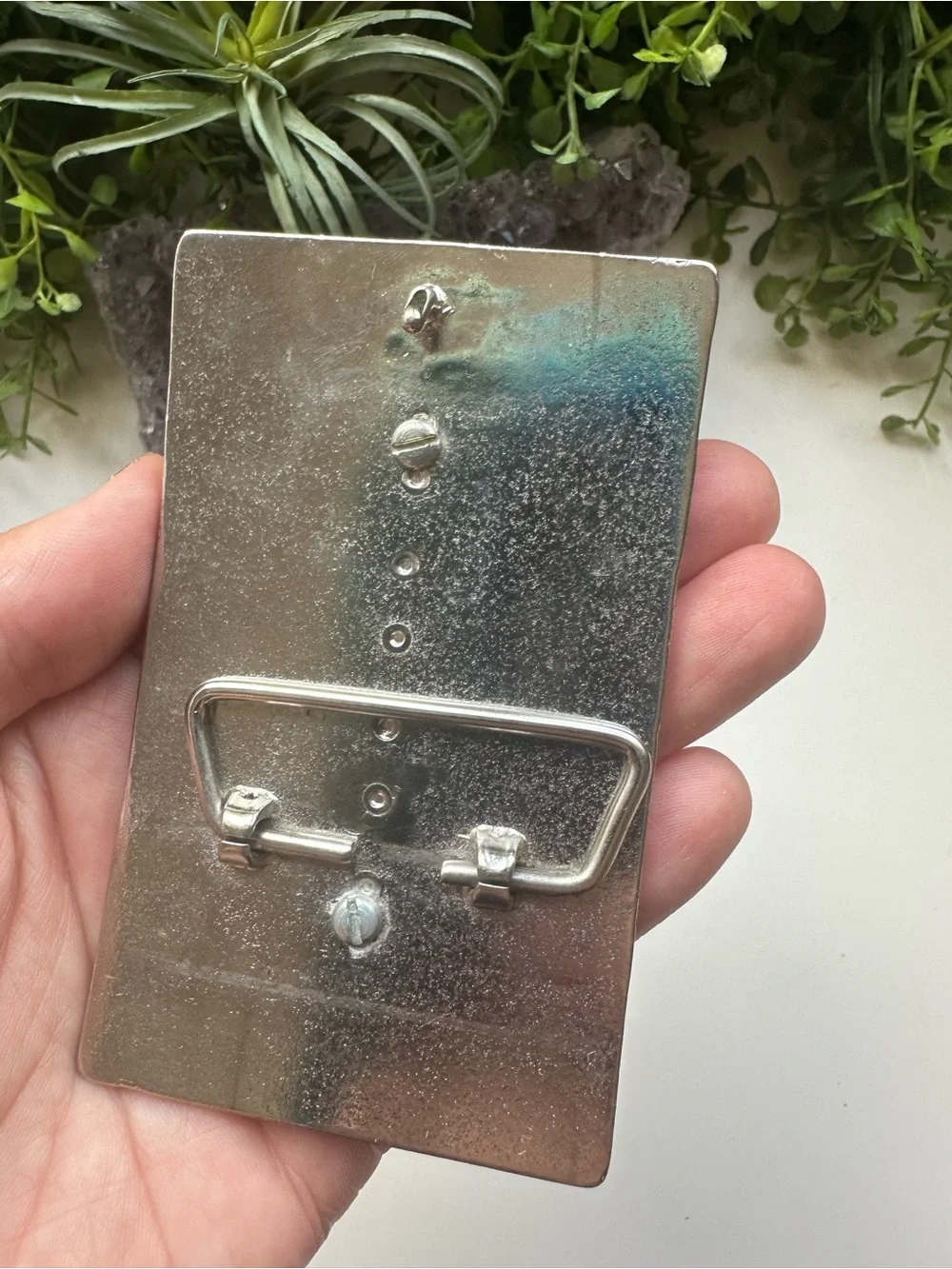 Antique-Style Silver Belt Buckle with Resin Agate Center